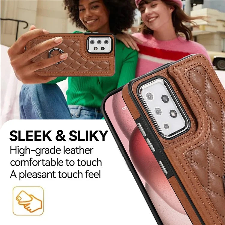 For Samsung Galaxy A53 5G Card Holder Case RFID Blocking Ring Kickstand Cover with Shoulder Strap