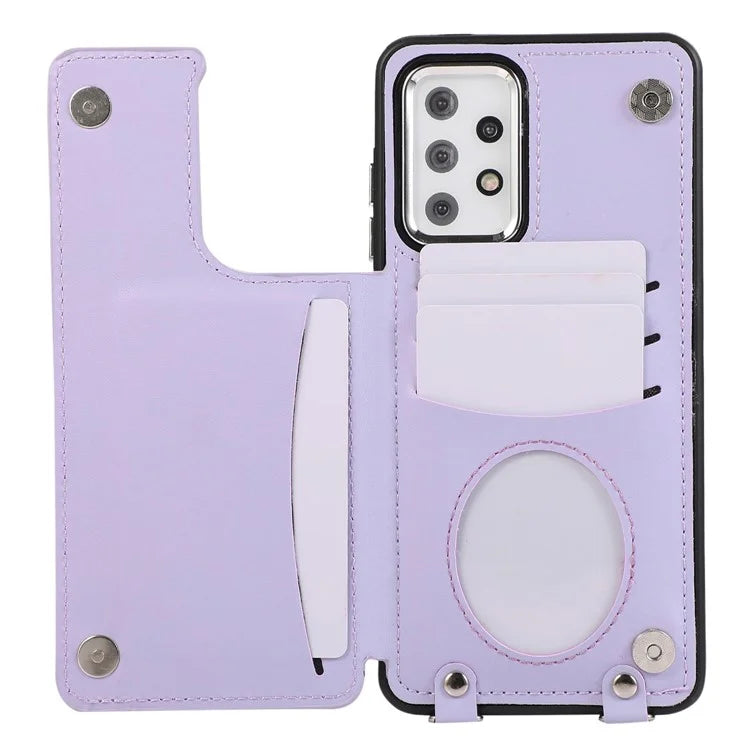 For Samsung Galaxy A52 4G / A52 5G / A52s 5G Case Card Slots PU Leather+TPU Cover with Long Strap