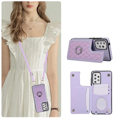 For Samsung Galaxy A52 4G / A52 5G / A52s 5G Case Card Slots PU Leather+TPU Cover with Long Strap
