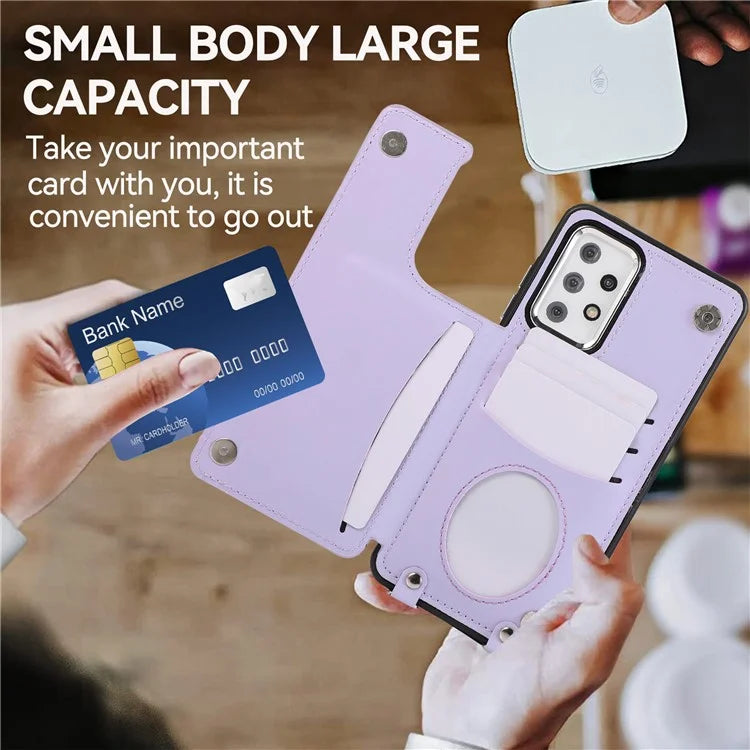 For Samsung Galaxy A52 4G / A52 5G / A52s 5G Case Card Slots PU Leather+TPU Cover with Long Strap