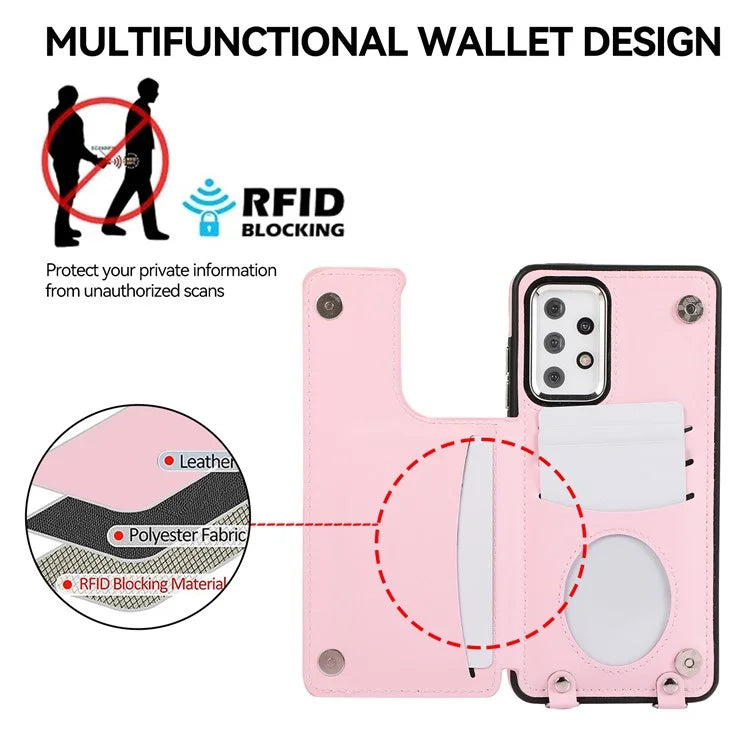 For Samsung Galaxy A52 4G / A52 5G / A52s 5G Case Card Slots PU Leather+TPU Cover with Long Strap