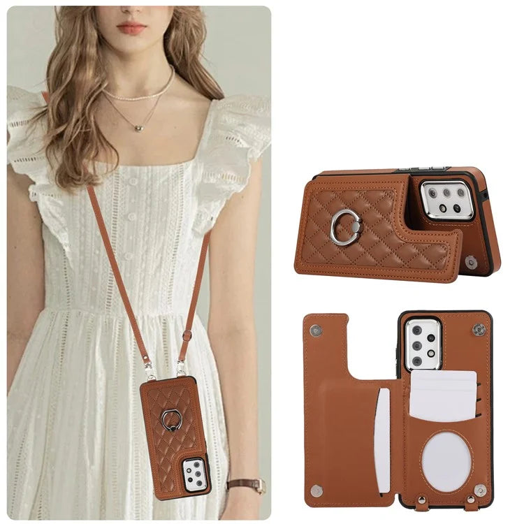 For Samsung Galaxy A52 4G / A52 5G / A52s 5G Case Card Slots PU Leather+TPU Cover with Long Strap