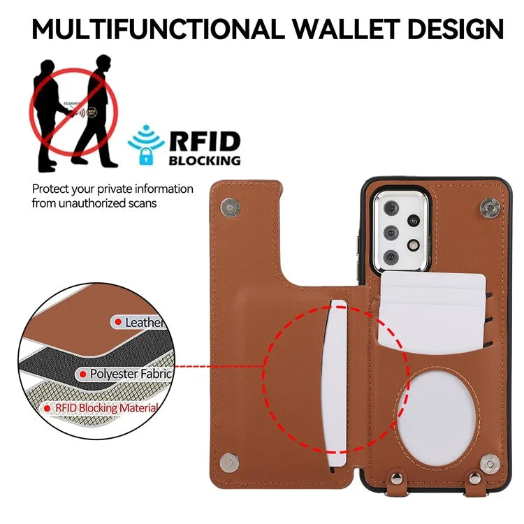For Samsung Galaxy A52 4G / A52 5G / A52s 5G Case Card Slots PU Leather+TPU Cover with Long Strap