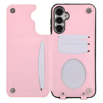 For Samsung Galaxy S23 FE Case RFID Blocking Card Holder Ring Kickstand Cover with Shoulder Strap