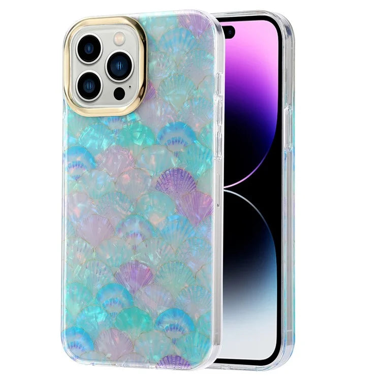 For iPhone 14 Pro Case IMD Pattern PC+TPU Phone Cover with Electroplating Lens Frame