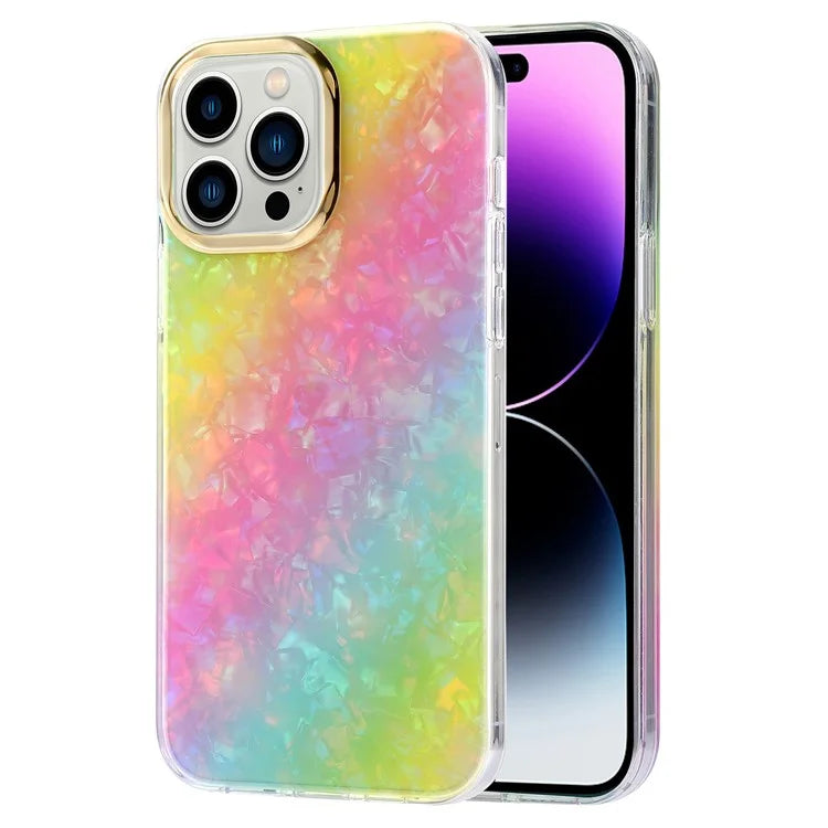 For iPhone 14 Pro Case IMD Pattern PC+TPU Phone Cover with Electroplating Lens Frame