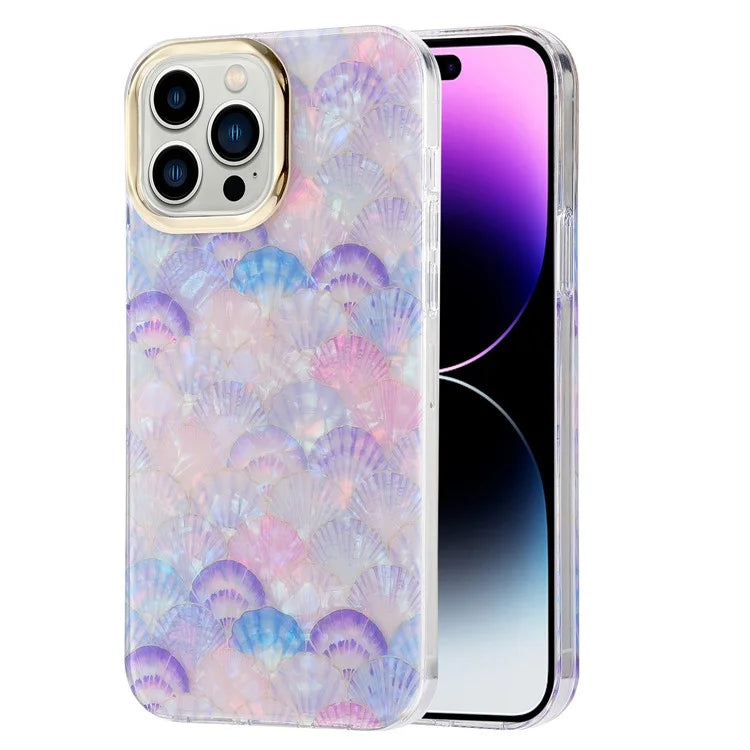 For iPhone 14 Pro Case IMD Pattern PC+TPU Phone Cover with Electroplating Lens Frame
