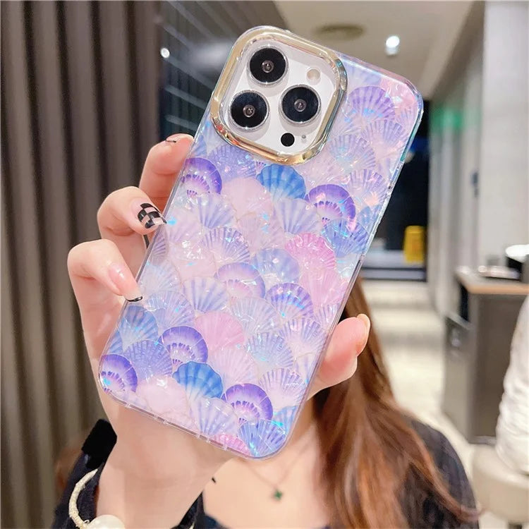 For iPhone 14 Pro Case IMD Pattern PC+TPU Phone Cover with Electroplating Lens Frame