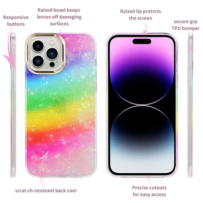 For iPhone 14 Pro Case IMD Pattern PC+TPU Phone Cover with Electroplating Lens Frame