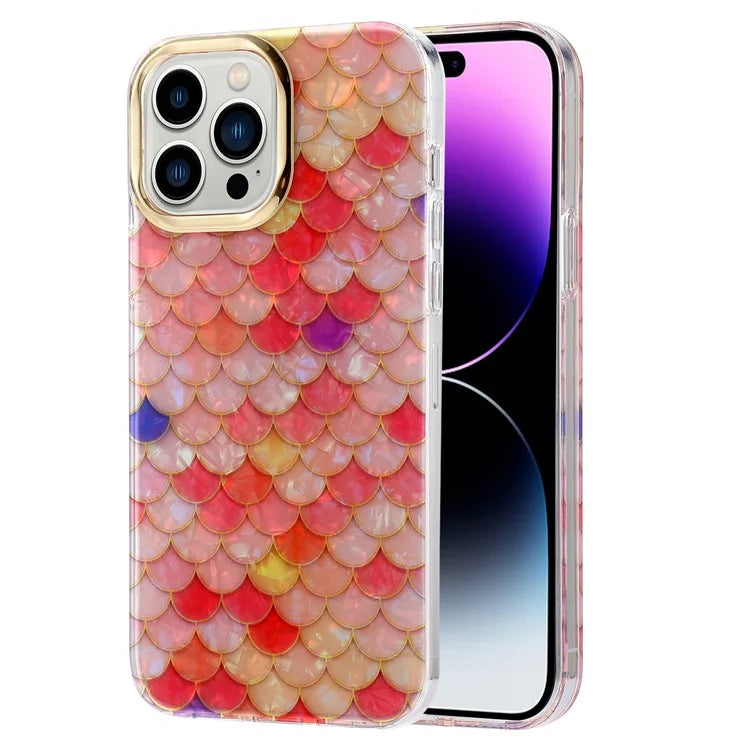 For iPhone 14 Pro Case IMD Pattern PC+TPU Phone Cover with Electroplating Lens Frame