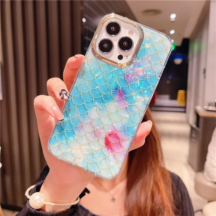 For iPhone 14 Pro Case IMD Pattern PC+TPU Phone Cover with Electroplating Lens Frame
