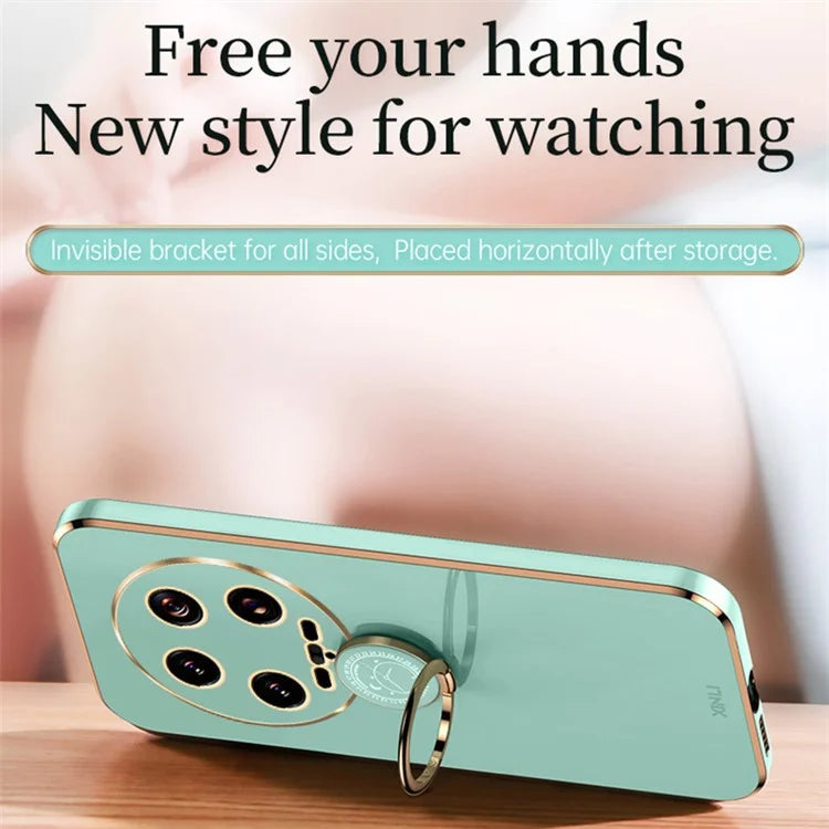 XINLI For Xiaomi 14 Ultra TPU Case Electroplating Phone Cover with Ring Holder Kickstand