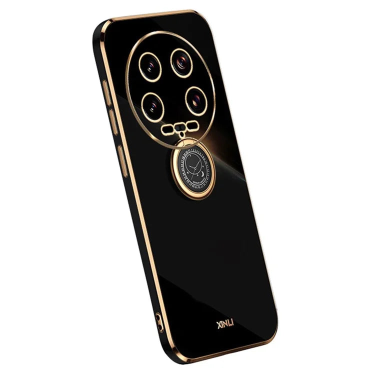 XINLI For Xiaomi 14 Ultra TPU Case Electroplating Phone Cover with Ring Holder Kickstand