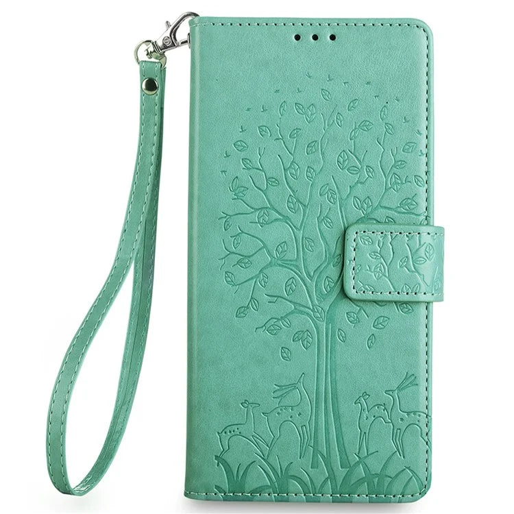 For Samsung Galaxy S24+ Case Deer Tree Pattern Leather Flip Wallet Card Slots Phone Cover