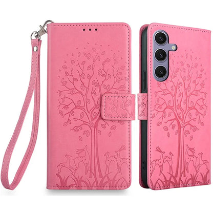 For Samsung Galaxy S24+ Case Deer Tree Pattern Leather Flip Wallet Card Slots Phone Cover