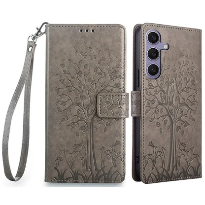 For Samsung Galaxy S24+ Case Deer Tree Pattern Leather Flip Wallet Card Slots Phone Cover
