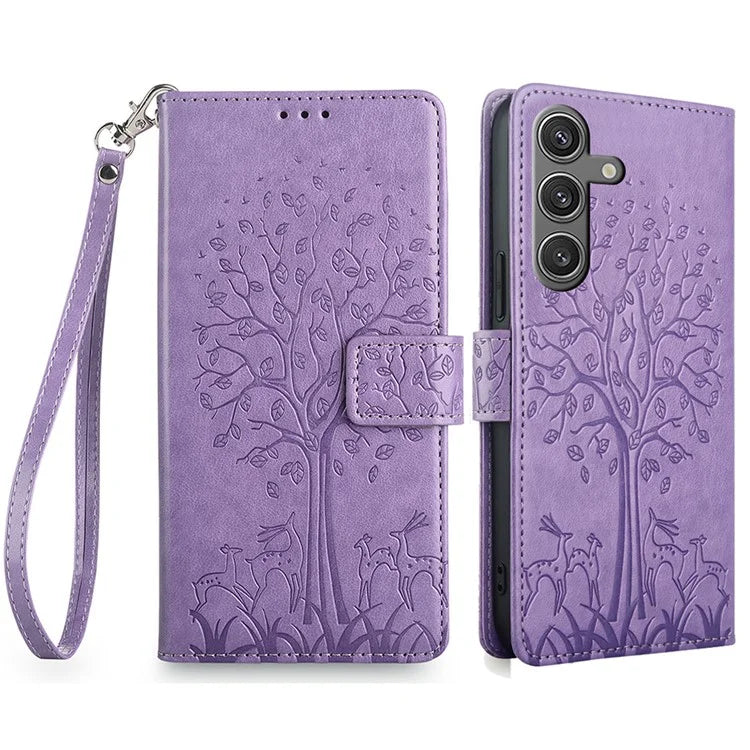 For Samsung Galaxy S24 Case Deer Tree Pattern Leather Wallet Flip Phone Cover