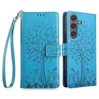For Samsung Galaxy S24 Case Deer Tree Pattern Leather Wallet Flip Phone Cover