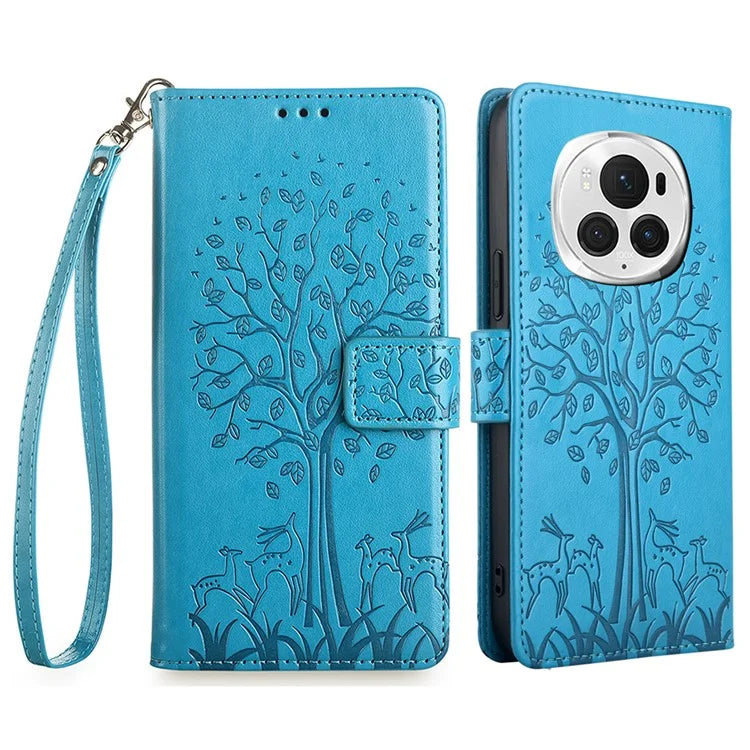For Honor Magic6 Pro 5G Leather Case Deer Tree Pattern Wallet Cell Phone Cover