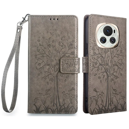 For Honor Magic6 5G Wallet Case Deer Tree Pattern PU Leather Stand Phone Cover
