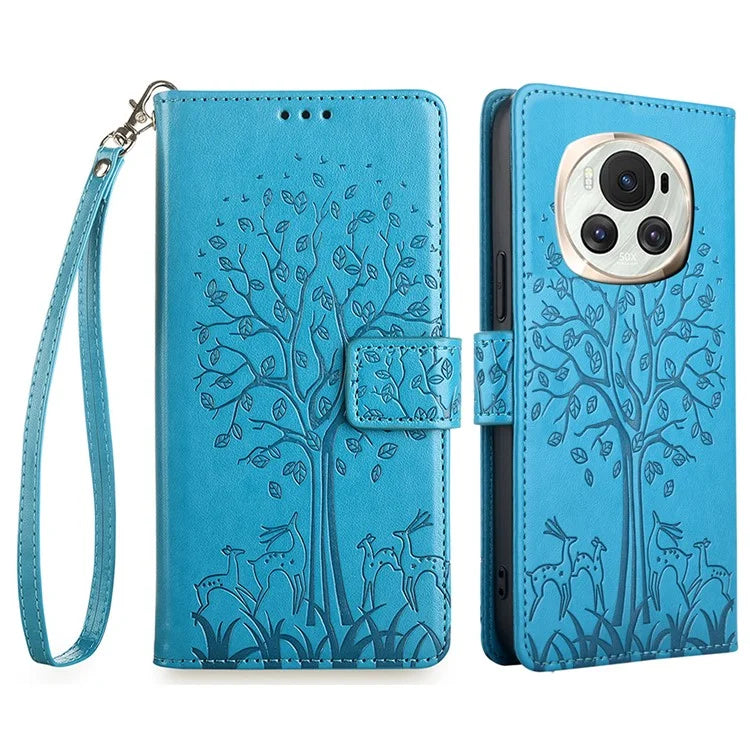 For Honor Magic6 5G Wallet Case Deer Tree Pattern PU Leather Stand Phone Cover