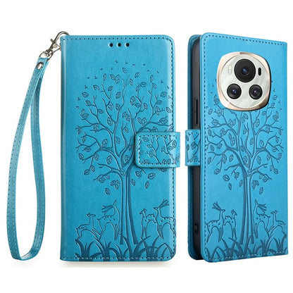 For Honor Magic6 5G Wallet Case Deer Tree Pattern PU Leather Stand Phone Cover
