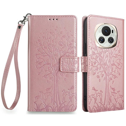 For Honor Magic6 5G Wallet Case Deer Tree Pattern PU Leather Stand Phone Cover