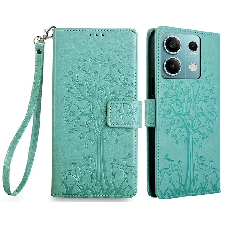 For Xiaomi Redmi Note 13 4G Magnetic Case Deer Tree Pattern PU Leather Phone Cover