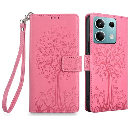 For Xiaomi Redmi Note 13 4G Magnetic Case Deer Tree Pattern PU Leather Phone Cover