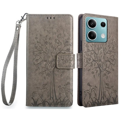 For Xiaomi Redmi Note 13 4G Magnetic Case Deer Tree Pattern PU Leather Phone Cover