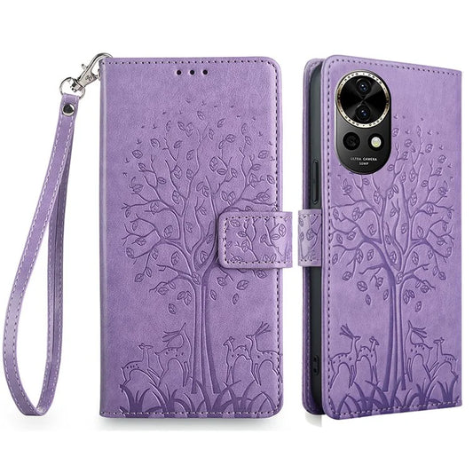 For Huawei nova 12 5G Case Deer Tree Imprinted PU Leather Flip Wallet Phone Cover