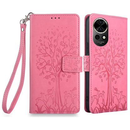 For Huawei nova 12 5G Case Deer Tree Imprinted PU Leather Flip Wallet Phone Cover
