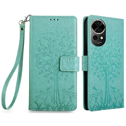 For Huawei nova 12 5G Case Deer Tree Imprinted PU Leather Flip Wallet Phone Cover