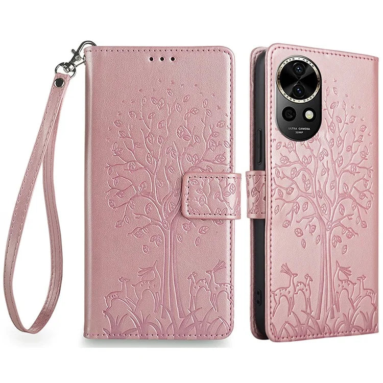 For Huawei nova 12 5G Case Deer Tree Imprinted PU Leather Flip Wallet Phone Cover