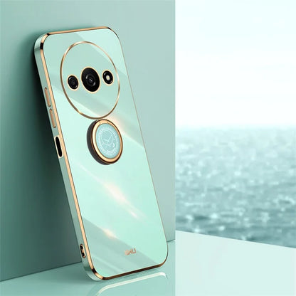 XINLI For Xiaomi Redmi A3 / Poco C61 4G Electroplating Case Ring Holder Kickstand Soft TPU Cover