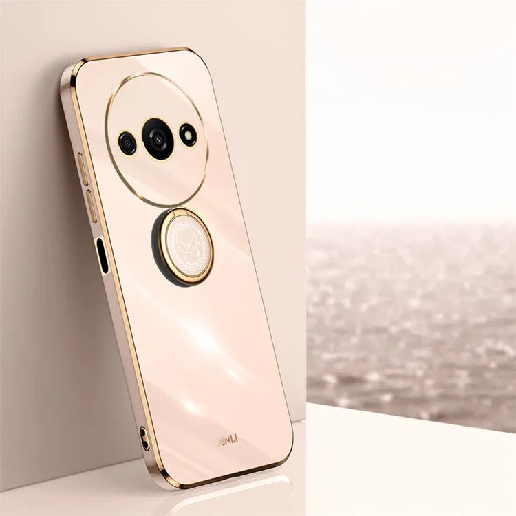 XINLI For Xiaomi Redmi A3 / Poco C61 4G Electroplating Case Ring Holder Kickstand Soft TPU Cover