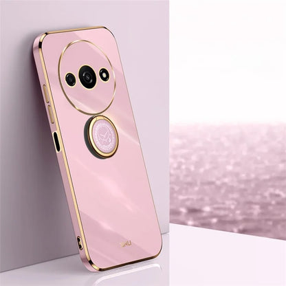 XINLI For Xiaomi Redmi A3 / Poco C61 4G Electroplating Case Ring Holder Kickstand Soft TPU Cover