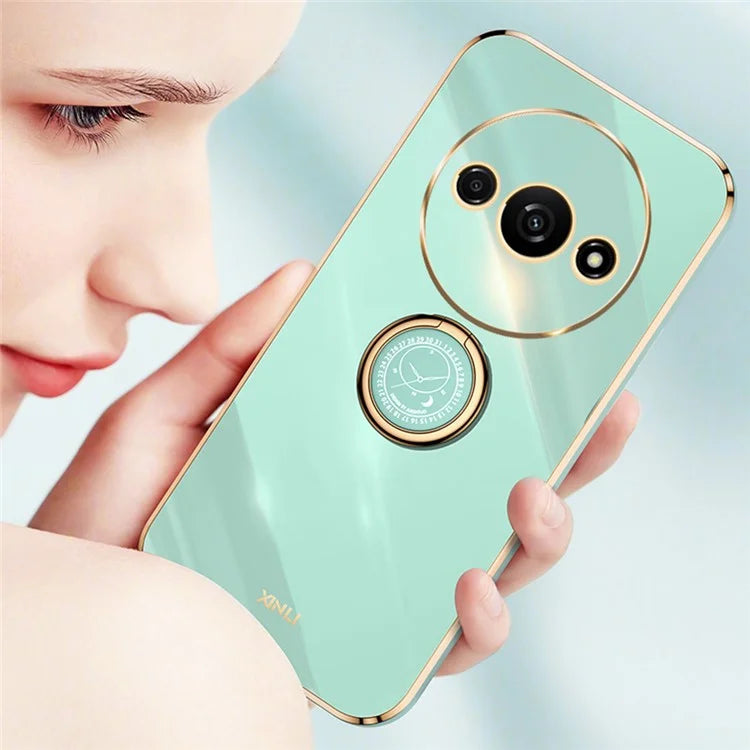 XINLI For Xiaomi Redmi A3 / Poco C61 4G Electroplating Case Ring Holder Kickstand Soft TPU Cover