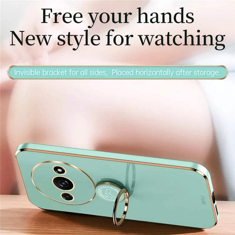 XINLI For Xiaomi Redmi A3 / Poco C61 4G Electroplating Case Ring Holder Kickstand Soft TPU Cover