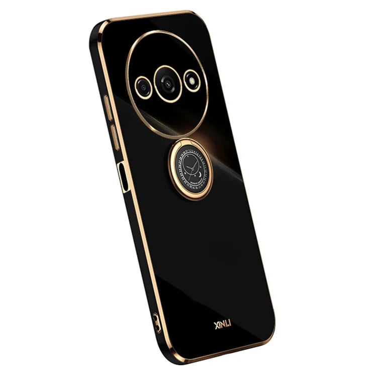 XINLI For Xiaomi Redmi A3 / Poco C61 4G Electroplating Case Ring Holder Kickstand Soft TPU Cover