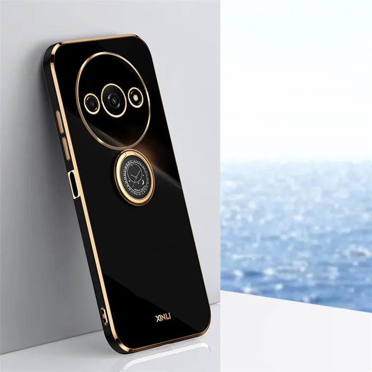 XINLI For Xiaomi Redmi A3 / Poco C61 4G Electroplating Case Ring Holder Kickstand Soft TPU Cover