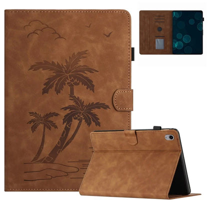 For iPad 10.9 (2022) Stand Case Card Holder Coconut Tree Imprinted Leather Tablet Cover