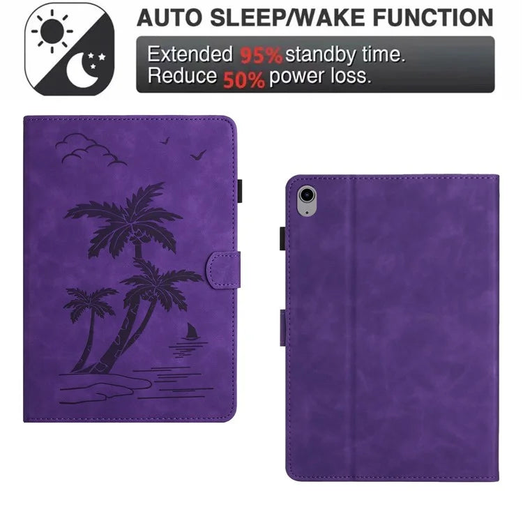 For iPad mini (2021) Smart Case PU Leather Coconut Tree Imprinted Tablet Cover with Card Holder