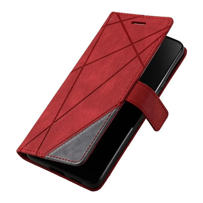 For Samsung Galaxy A04e 4G / F04 4G / M04 4G Case Leather Splicing Design Stand Phone Cover