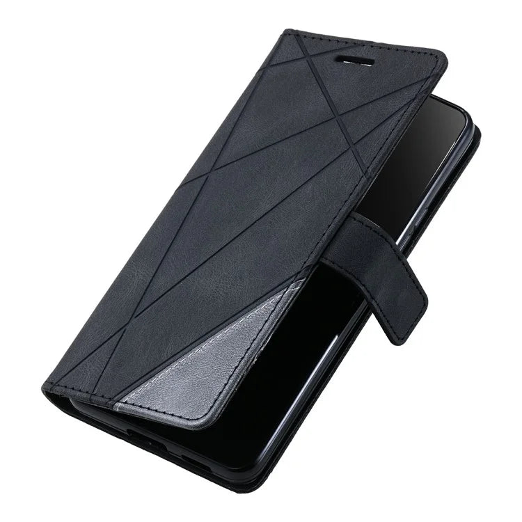 For Samsung Galaxy A04e 4G / F04 4G / M04 4G Case Leather Splicing Design Stand Phone Cover