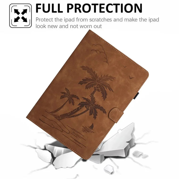 For Xiaomi Redmi Pad Leather Case Coconut Tree Imprinted Tablet Cover with Card Slots