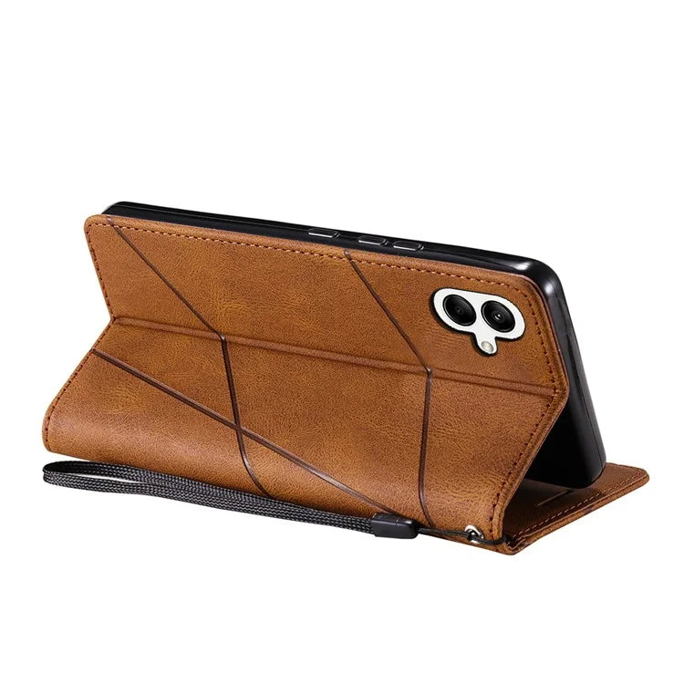For Samsung Galaxy A05 4G Leather Case Lines Imprinted Skin-touch Wallet Phone Cover