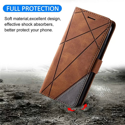 For Samsung Galaxy A05 4G Leather Case Lines Imprinted Skin-touch Wallet Phone Cover