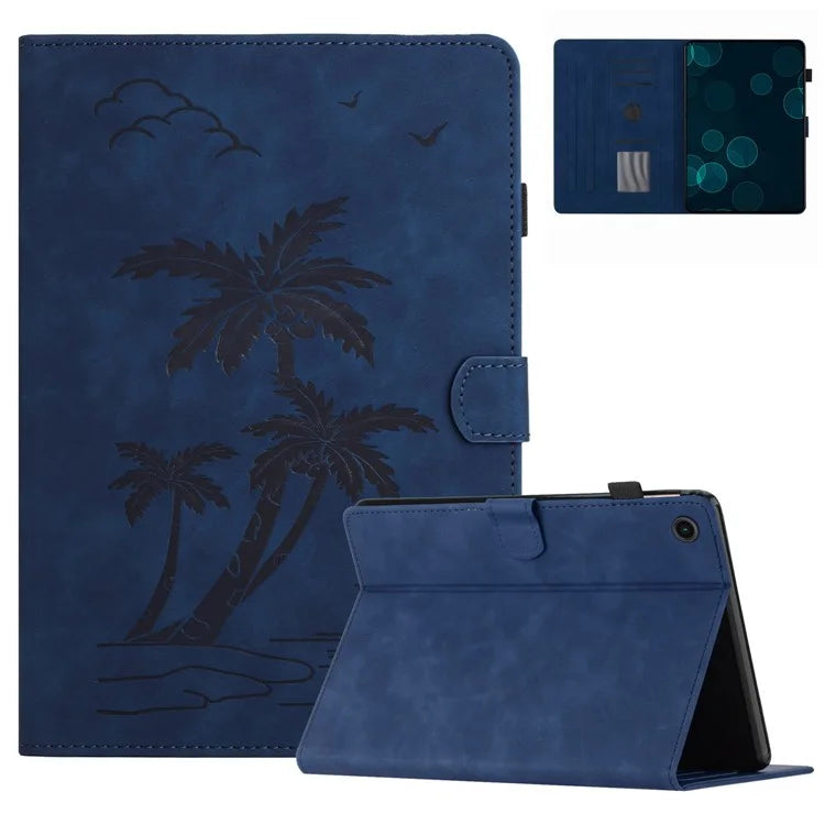 For Lenovo Tab M10 Plus (3rd Gen) Case Coconut Tree Imprinted PU Leather Folio Stand Smart Tablet Cover