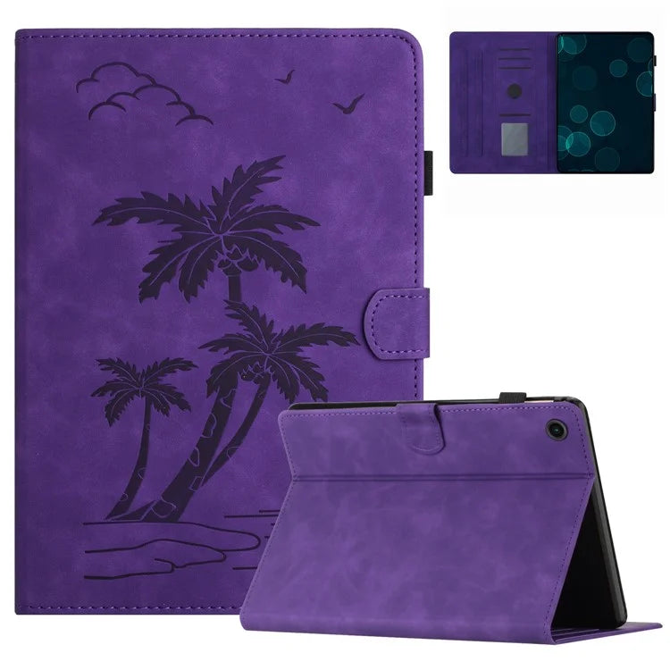 For Lenovo Tab M10 Plus (3rd Gen) Case Coconut Tree Imprinted PU Leather Folio Stand Smart Tablet Cover
